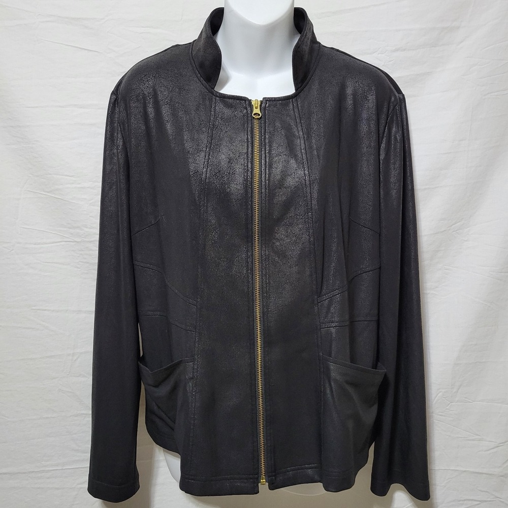 Clara Sun Woo Liquid Leather Full Zip Jacket Size L Black Pockets